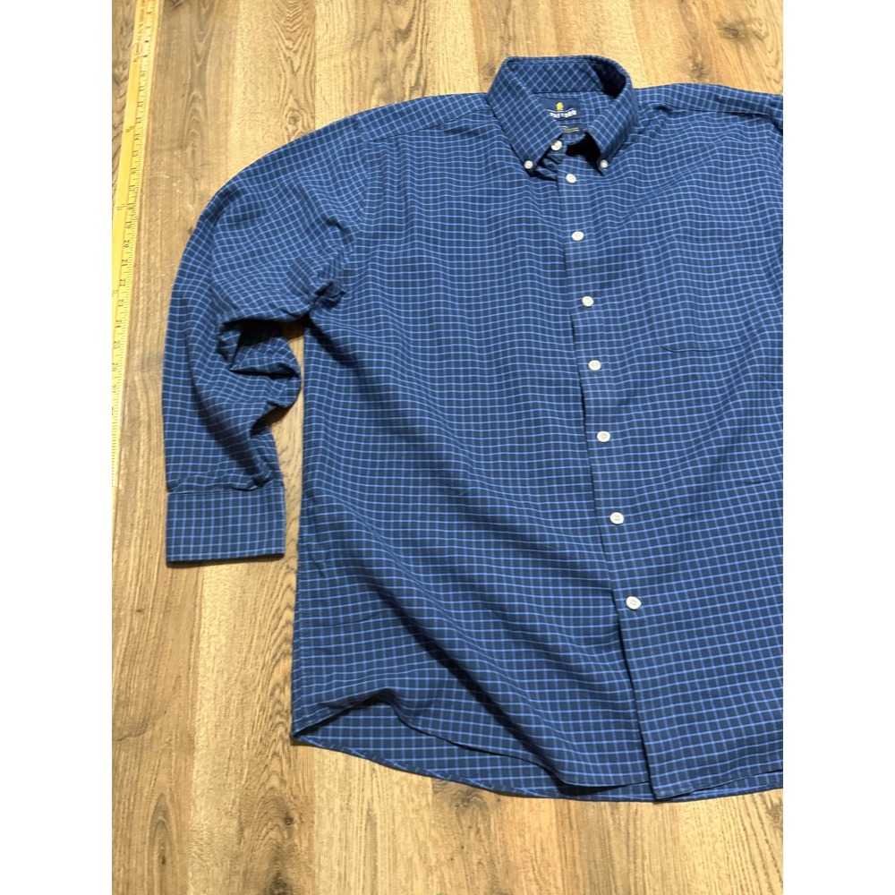 Stafford Shirt Mens 17 Blue Button Down Regular Fit Travel Wrinkle-Free Oxford